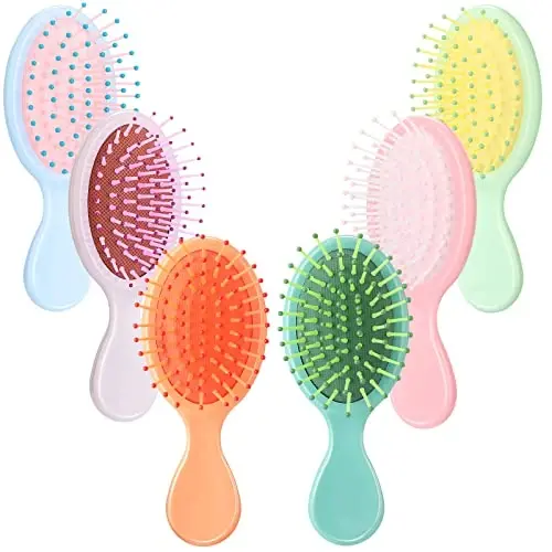 Epakh 6 Pack Mini Detangling Brushes for Kids, Toddlers, and Women - Soft Bristle Hair Brushes for Wet or Dry, Curly Hair in 6 Bright Colors - 1