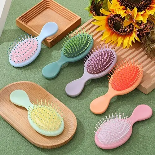 Epakh 6 Pack Mini Detangling Brushes for Kids, Toddlers, and Women - Soft Bristle Hair Brushes for Wet or Dry, Curly Hair in 6 Bright Colors - 7