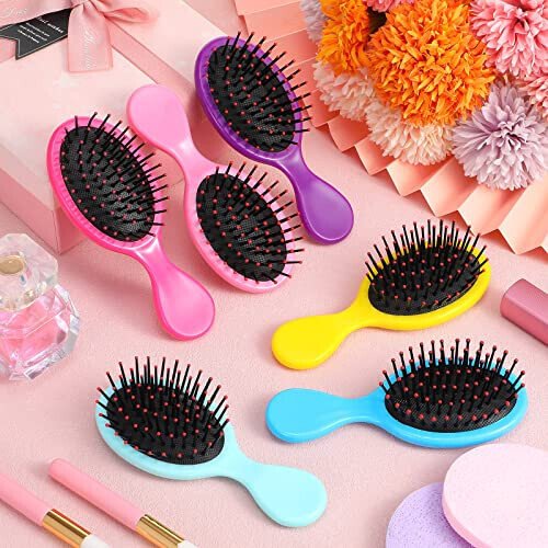 Epakh 6 Pack Mini Hair Brush Travel Detangling Bush Soft Bristle Pocket Comb for Men Women for Most Hair Types(Classic Colors) - 6