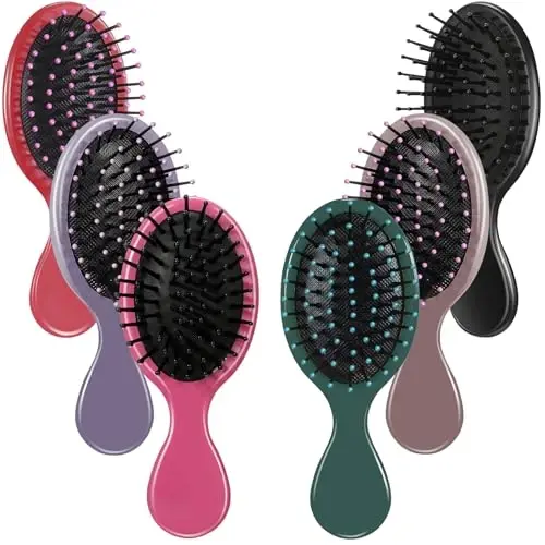 Epakh Mini Detangling Hair Brush Set - 6 Pack Travel Size Brushes for Kids, Toddlers, Babies and Women - Soft Bristles for Wet, Dry, Curly Hair - 6 Rustic Colors 