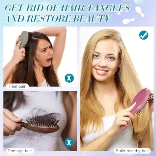 Epakh Mini Detangling Hair Brush Set - 6 Pack Travel Size Brushes for Kids, Toddlers, Babies and Women - Soft Bristles for Wet, Dry, Curly Hair - 6 Rustic Colors - 5