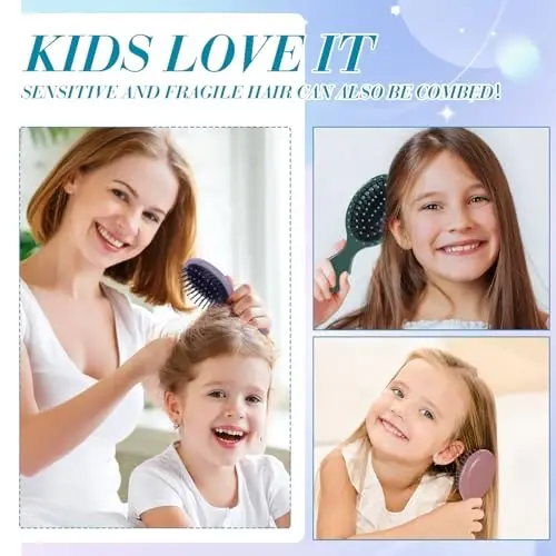 Epakh Mini Detangling Hair Brush Set - 6 Pack Travel Size Brushes for Kids, Toddlers, Babies and Women - Soft Bristles for Wet, Dry, Curly Hair - 6 Rustic Colors - 3