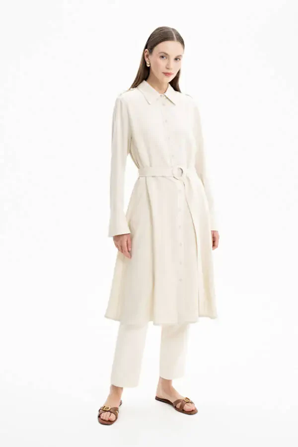 Epaulette Belted Tunic-Stone - 1