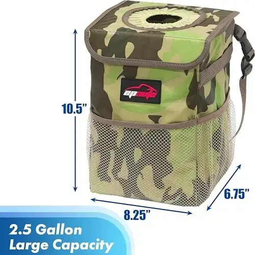 EPAuto Waterproof Car Trash Can with Lid and Storage Pockets, Camouflage Green - EPAUTO (1)