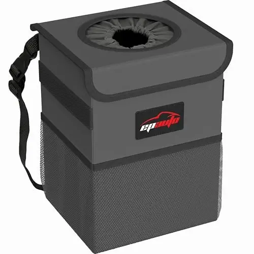 EPAuto qopqoqli va saqlash cho'ntaklari bilan suv o'tkazmaydigan avtomobil axlat qutisi, 2,5 gallon oqmaydigan, to'q kulrang - 1
