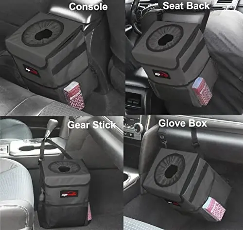EPAuto qopqoqli va saqlash cho'ntaklari bilan suv o'tkazmaydigan avtomobil axlat qutisi, 2,5 gallon oqmaydigan, to'q kulrang - 3