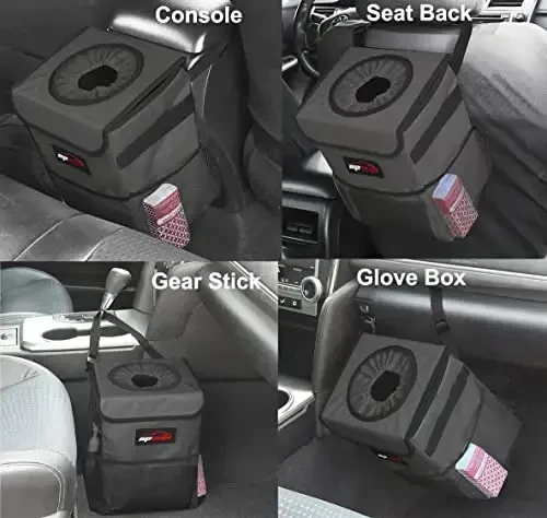 EPAuto Waterproof Car Trash Can with Lid and Storage Pockets, 2.5 Gallon Leakproof, Dark Gray - 3
