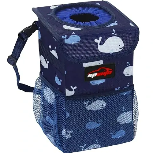 EPAuto Waterproof Car Trash Can with Lid and Storage Pockets, 1.8 Gallon, Blue - 1