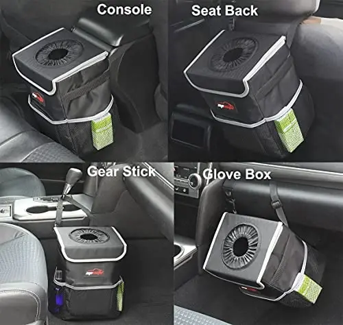 EPAuto Waterproof Car Trash Can with Lid and Storage Pockets, 2.5 Gallon, Black - 3