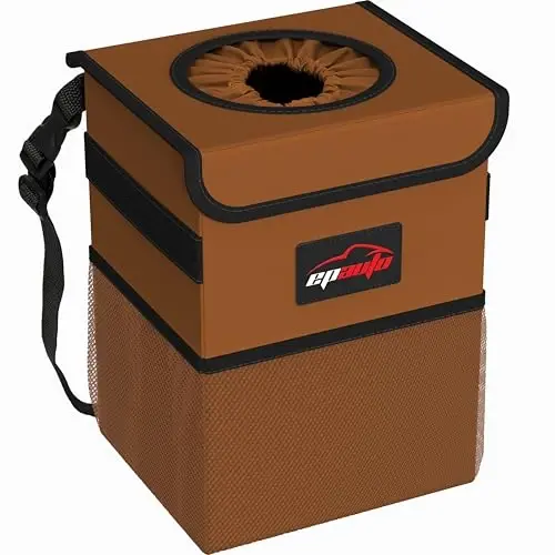 EPAuto Waterproof Car Trash Can with Lid and Storage Pockets, 2.5 Gallon, Black - 1