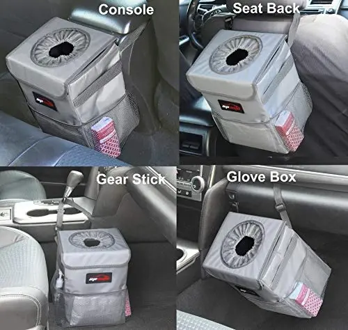 EPAuto Waterproof Car Trash Can with Lid and Storage Pockets, 2.5 Gallon Leakproof, Gray - 3