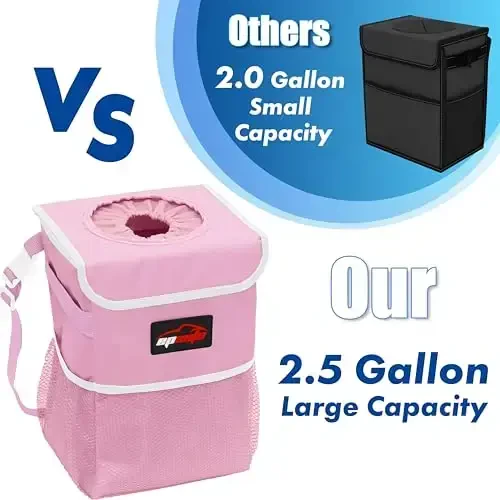 EPAuto Waterproof Car Trash Can with Lid and Storage Pockets, Pink - 5