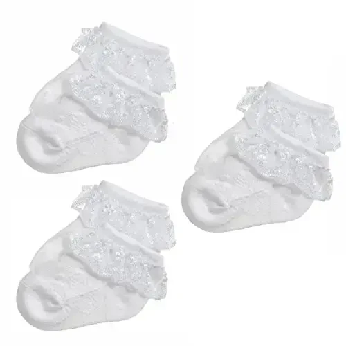 EPEIUS Baby-Girls Eyelet Frilly Lace Socks,Newborn/Infant/Toddler/Little Girls (Pack of 2/3/4/6) - 7