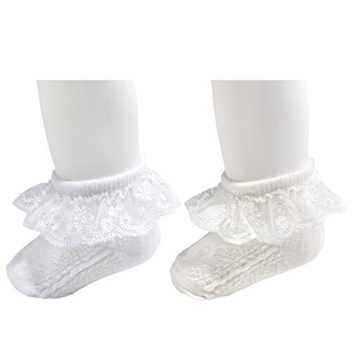 EPEIUS Baby-Girls Eyelet Frilly Lace Socks, Newborn/Infant/Toddler/Little Girls (Pack of 2/3/4/6) - 44