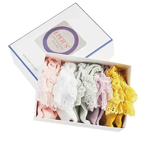 EPEIUS Baby-Girls Eyelet Frilly Lace Socks,Newborn/Infant/Toddler/Little Girls (Pack of 2/3/4/6) - 4