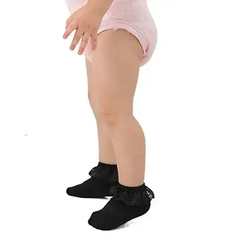 EPEIUS Baby-Girls Eyelet Frilly Lace Socks,Newborn/Infant/Toddler/Little Girls (Pack of 2/3/4/6) - 4