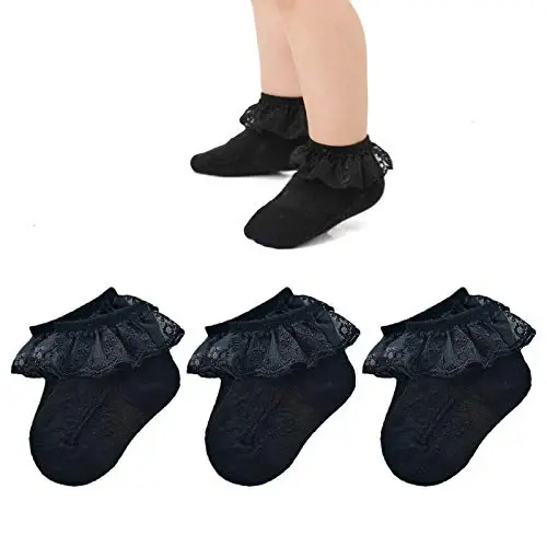 EPEIUS Baby-Girls Eyelet Frilly Lace Socks,Newborn/Infant/Toddler/Little Girls (Pack of 2/3/4/6) - EPEIUS