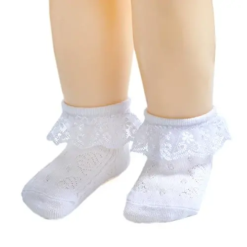 EPEIUS Baby-Girls Eyelet Frilly Lace Socks,Newborn/Infant/Toddler/Little Girls (Pack of 2/3/4/6) - 2
