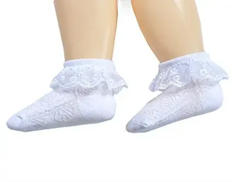 EPEIUS Baby-Girls Eyelet Frilly Lace Socks,Newborn/Infant/Toddler/Little Girls (Pack of 2/3/4/6) - 4