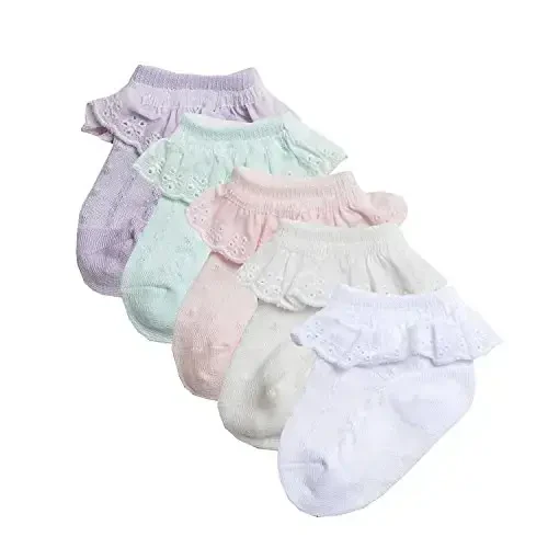 EPEIUS Baby-Girls Eyelet Frilly Lace Socks,Newborn/Infant/Toddler/Little Girls (Pack of 2/3/4/6) - 6