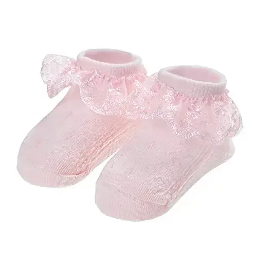 EPEIUS Baby-Girls Eyelet Frilly Lace Socks,Newborn/Infant/Toddler/Little Girls (Pack of 2/3/4/6) - 6