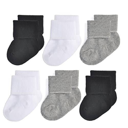 EPEIUS Baby Socks Unisex-Baby Seamless Turn Cuff Socks Cotton Rich Booties Socks 6 Pairs Pack Newborn Infant Toddlers - 3