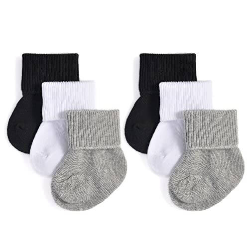 EPEIUS Baby Socks Unisex-Baby Seamless Turn Cuff Socks Cotton Rich Booties Socks 6 Pairs Pack Newborn Infant Toddlers - 4