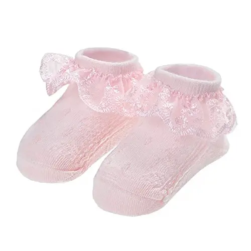 EPEIUS Baby-Girls Eyelet Frilly Lace Socks,Newborn/Infant/Toddler/Little Girls (Pack of 2/3/4/6) - 6