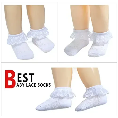 EPEIUS Baby-Girls Eyelet Frilly Lace Socks,Newborn/Infant/Toddler/Little Girls (Pack of 2/3/4/6) - 5