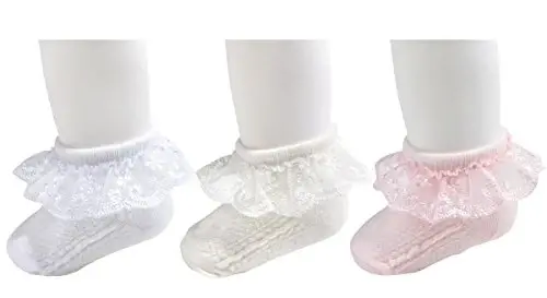 EPEIUS Baby-Girls Eyelet Frilly Lace Socks,Newborn/Infant/Toddler/Little Girls (Pack of 2/3/4/6) - 2
