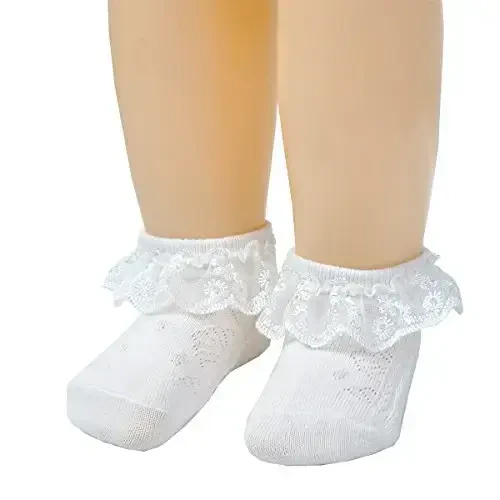 EPEIUS Baby-Girls Eyelet Frilly Lace Socks,Newborn/Infant/Toddler/Little Girls (Pack of 2/3/4/6) - 4