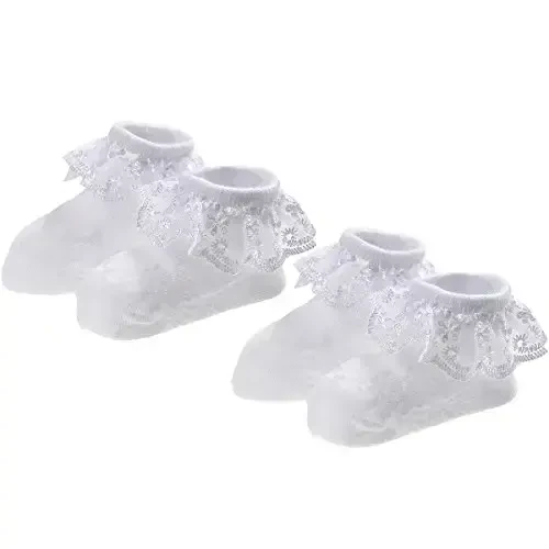 EPEIUS Baby-Girls Eyelet Frilly Lace Socks,Newborn/Infant/Toddler/Little Girls (Pack of 2/3/4/6) - EPEIUS