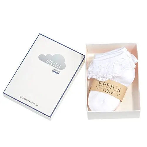 EPEIUS Baby Girl Ruffle Socks, Eyelet Frilly Lace Socks for Newborn Infant | Cute soft cotton baby lace socks. Stay up breathable frilly ankle socks for baptism, shower gifts, party dress, ages 0-5T - 6