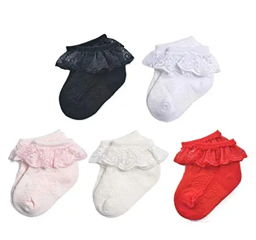 EPEIUS Baby-Girls Eyelet Frilly Lace Socks,Newborn/Infant/Toddler/Little Girls (Pack of 2/3/4/6) - 1