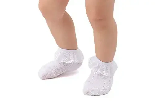 EPEIUS Baby-Girls Eyelet Frilly Lace Socks,Newborn/Infant/Toddler/Little Girls (Pack of 2/3/4/6) - 5