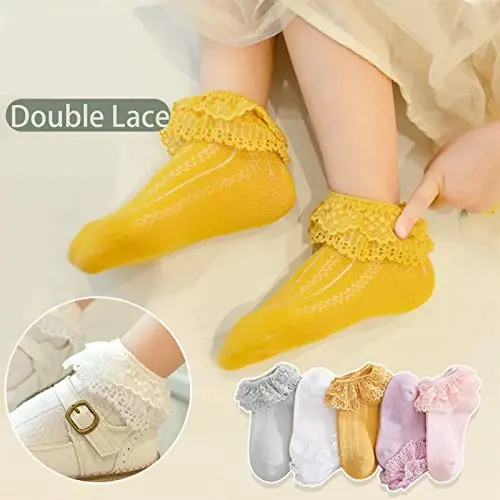EPEIUS Baby-Girls Eyelet Frilly Lace Socks,Newborn/Infant/Toddler/Little Girls (Pack of 2/3/4/6) - 2