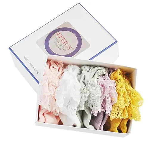 EPEIUS Baby-Girls Eyelet Frilly Lace Socks,Newborn/Infant/Toddler/Little Girls (Pack of 2/3/4/6) - 4