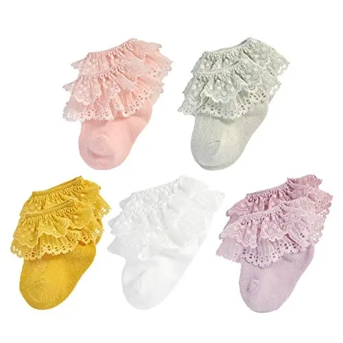 EPEIUS Baby-Girls Eyelet Frilly Lace Socks,Newborn/Infant/Toddler/Little Girls (Pack of 2/3/4/6) - EPEIUS