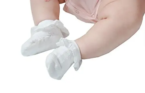 EPEIUS Baby Girl Ruffle Socks, Eyelet Frilly Lace Socks for Newborn Infant | Cute soft cotton baby lace socks. Stay up breathable frilly ankle socks for baptism, shower gifts, party dress, ages 0-5T - 3