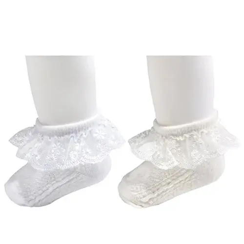 EPEIUS Baby Girl Ruffle Socks, Eyelet Frilly Lace Socks for Newborn Infant | Cute soft cotton baby lace socks. Stay up breathable frilly ankle socks for baptism, shower gifts, party dress, ages 0-5T 