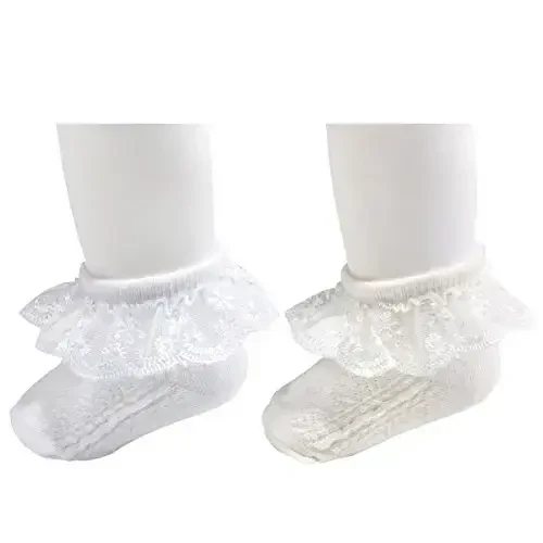 EPEIUS Baby-Girls Eyelet Frilly Lace Socks,Newborn/Infant/Toddler/Little Girls (Pack of 2/3/4/6) - 1