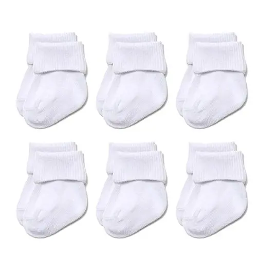 EPEIUS Детские носки Unisex-Baby Бесшовные носки с отворотом из хлопка, пинетки, 6 пар в упаковке, для новорожденных и малышей - 1
