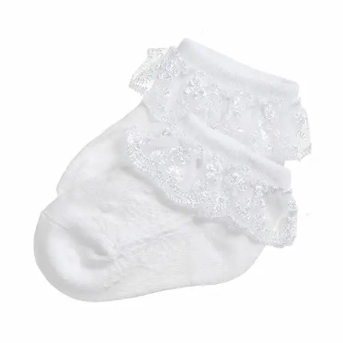 EPEIUS Baby Girl Ruffle Socks, Eyelet Frilly Lace Socks for Newborn Infant | Cute soft cotton baby lace socks. Stay up breathable frilly ankle socks for baptism, shower gifts, party dress, ages 0-5T - 4