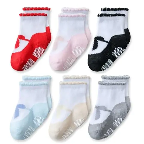 EPEIUS Unisex Baby Girls Boys Non-Slip Socks (Set of 6) - 1