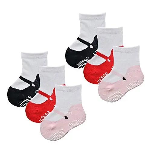 EPEIUS Unisex Baby Girls Boys Non-Slip Socks (Set of 6) - 6