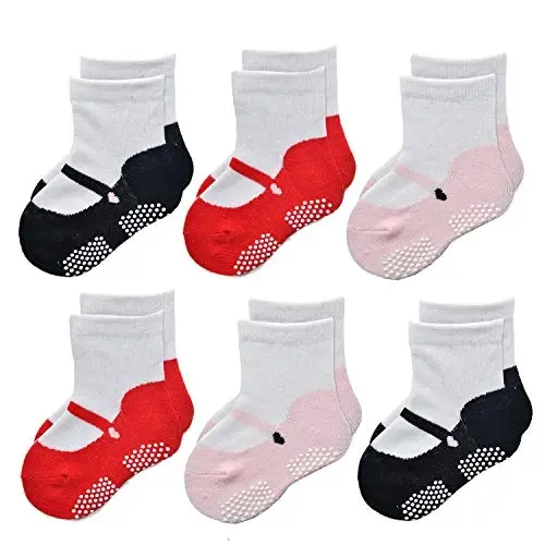 EPEIUS Unisex Baby Girls Boys Non-Slip Socks (Set of 6) - 1