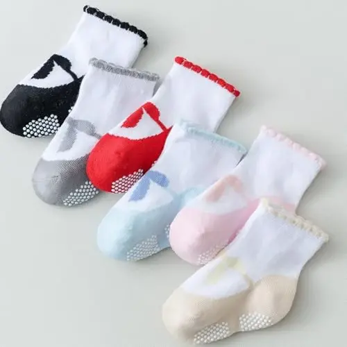 EPEIUS Unisex Baby Girls Boys Non-Slip Socks (Set of 6) - 5