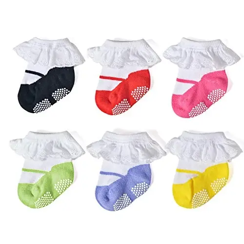 EPEIUS Unisex Baby Girls Boys Non-Slip Socks (Set of 6) 