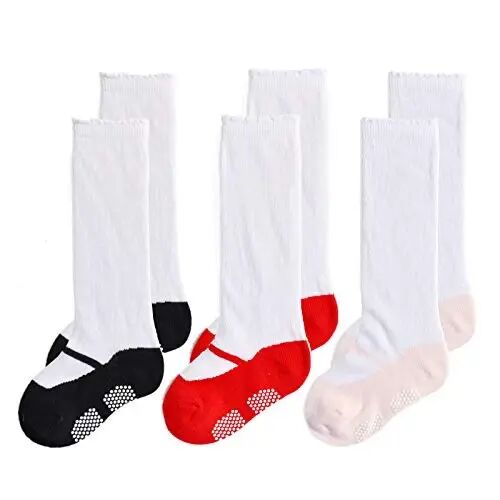 EPEIUS Unisex Baby Girls Boys Non-Slip Socks (Set of 6) | Cute baby shoe look socks with grippers. Soft cotton stay on Booties for 0-6m 6-12m 1-2T 3-5T newborn infant toddlers - 1