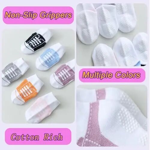 EPEIUS Unisex Baby Girls Boys Non-Slip Socks (Set of 6) | Cute baby shoe look socks with grippers. Soft cotton stay on Booties for 0-6m 6-12m 1-2T 3-5T newborn infant toddlers - 3